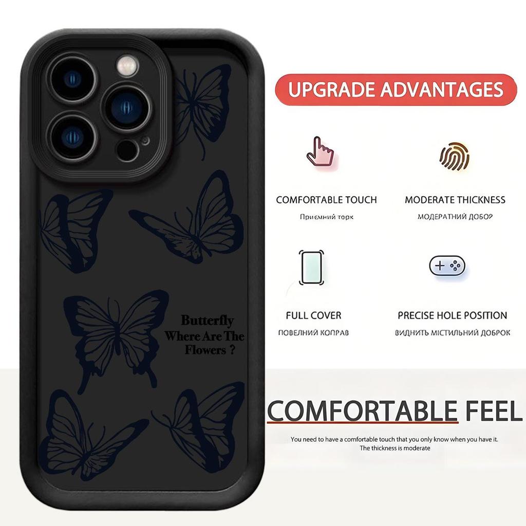 Black Butterfly Diamond Sand iPhone 15/16/17 Case with Eye Pattern Protection