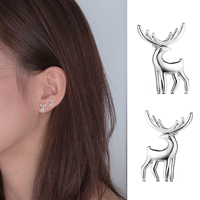 Stylish Jewelry Sterling Color Animals Deer Stud Earrings Modish Women Christmas Giveaway Present Pendientes Aretes De MujerFashion Stud