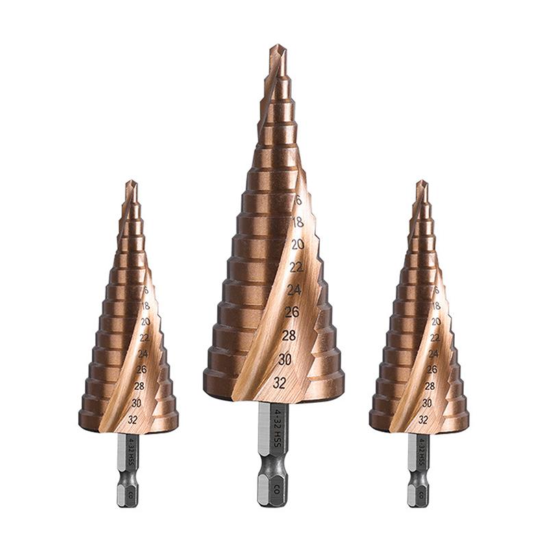 4-12/4-20/4-32mm Spiralnut Stufenbohrer M35 Kobalt Stufenbohrer Metall Kegelbohrer HSS Titanbeschichteter Bohrer