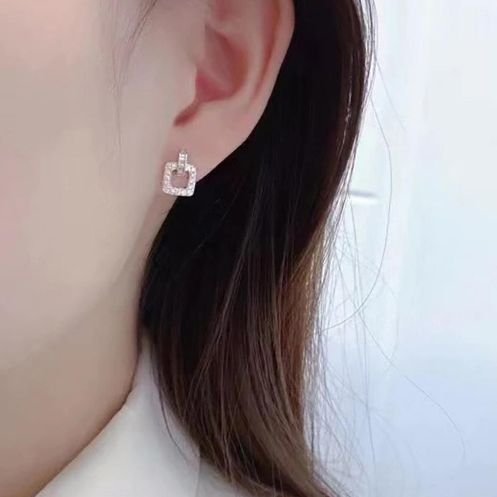 Minimalist Geometric Hollow Square Cubic Zirconia Earrings