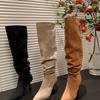 Khaki Suede Pointed Thin Heel Boots Women's Pleated Pile Boots Maillard Loose High Boots High Heel Boots