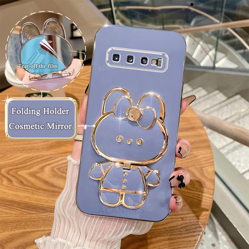 S 10 9 8 Luxury Plating Mirror Holder Case For Samsung Galaxy S10 S9 S8 Plus S10plus Note 8 9 10 20 Ultra Silicone Stand Cover
