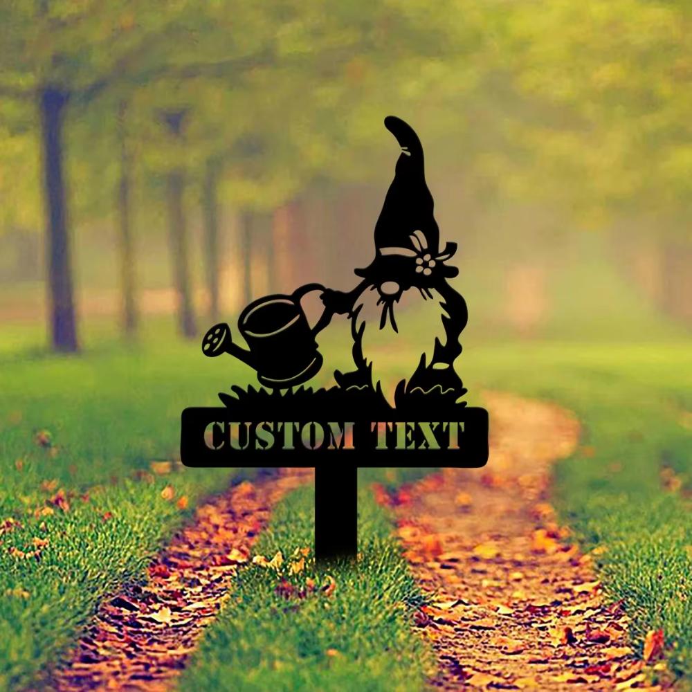 Metal Sign Garden Gnome Flower Stake, Personalized Yard Art, Outdoor Home Decor, Rustic Housewarming Gift