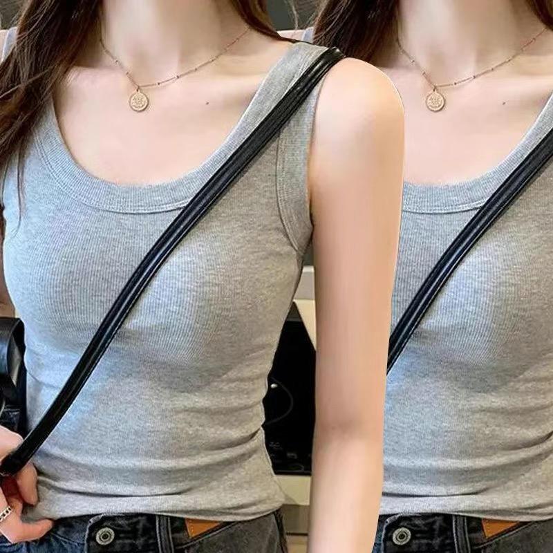 Women's Ice Silk Ribbed Camisole Top with U-neck and Spaghetti Straps for Spring and Summer