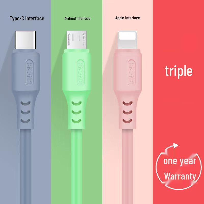 Three-in-One Fast Charging Cable 2.4A for Apple & Huawei, One-to-Three Type-C 6A