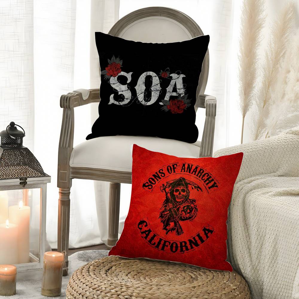 S-Sons Of A-Anarchy Pillow Case Home Dorm Chair Back Short Plush Double-Sided Printing Office Nap Time Cushion Cover