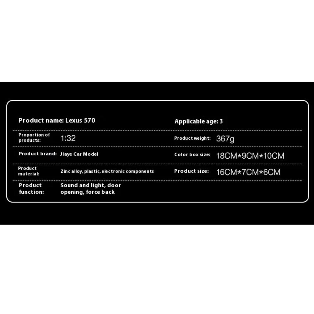 1/32 LEXUS LX570 SUV Alloy Off Road Diecast Metal Model Sound & Light Pull Back Toy Trendy Display Ornament Gift for Boy Collect