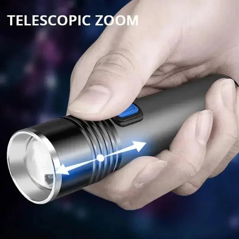 Mini Portable 365nm UV Flashlight Zoomable Ultraviolet Torch USB Rechargable For Pet Bacterium Detection Waterproof Black Light
