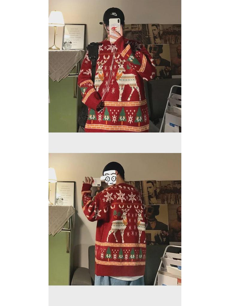 Jaquetas de Inverno para Casal em Estilo Coreano e Suéteres de Natal Aconchegantes