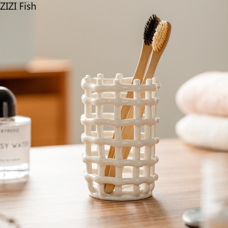 Creative Ceramic Toothbrush Cup Simple Toothbrush Toothpaste Storage Cup Drain Toothbrush Holder Home Bathroom Accessories