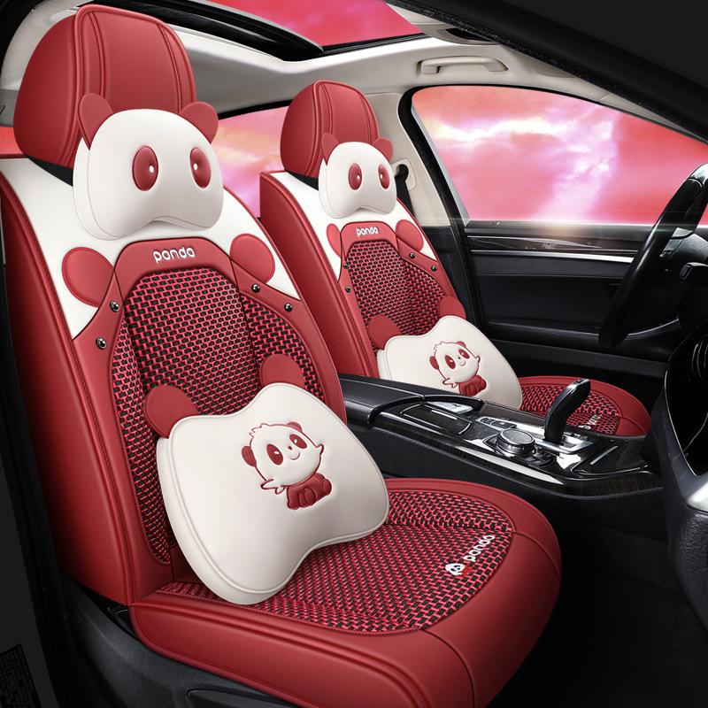 2022 New Cartoon Leather Ice Silk Car Seat Cushion Set, Four Seasons