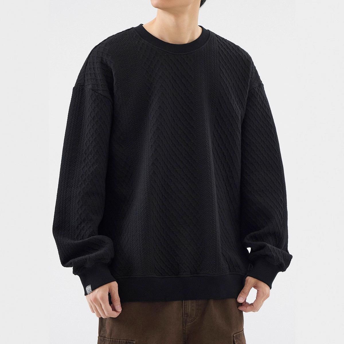 Trendy Men s Heavyweight Jacquard Round Neck Hoodie - Autumn/Winter Plus Velvet Long Sleeve Casual Top XXL