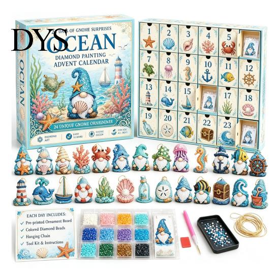 Christmas Party Favors Gnome Advent Calendar, 24 Day Countdown Box with Faux Diamond Holiday Season Toys Painting Craft Accessories, Collectible