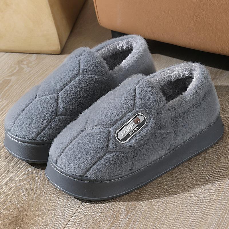 Men Home Slippers Winter Plush Male Indoor Shoes Warm Soft Non-Slip Slippers