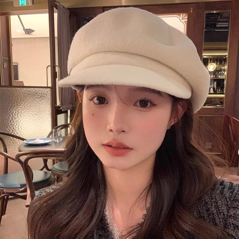 Laine laine chapeau octogonal hiver nouveau visage petit polyvalent chapeau béret gavroche femme haut sens