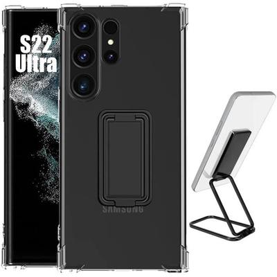 Funda de Silicona - Booling - para Samsung Galaxy S22 Ultra - Antichoque - Soporte Ajustable - Negro Transparente