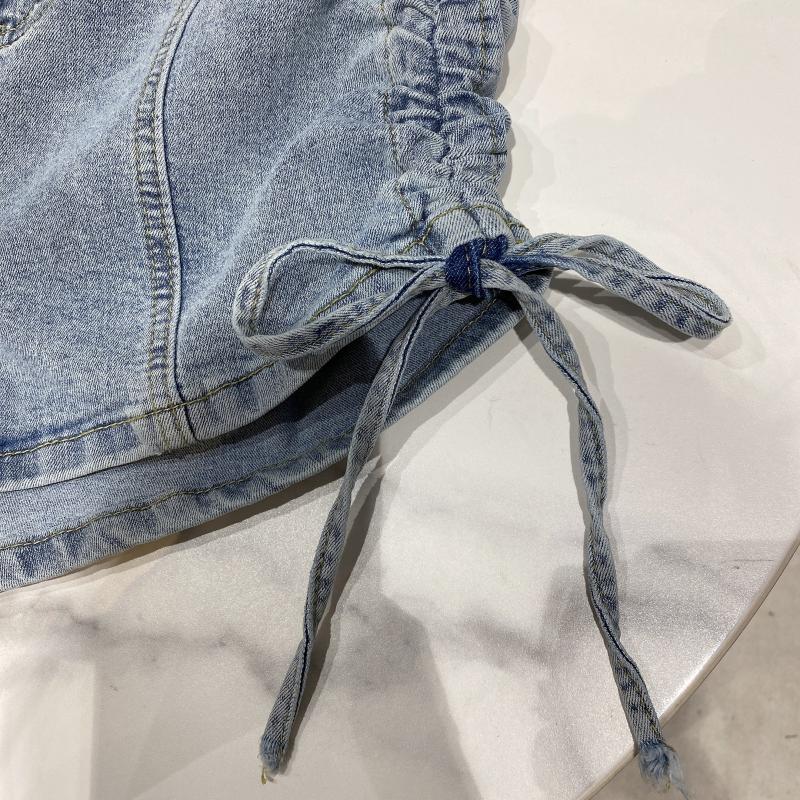 Rahat Skinny Moda ve Çok Yönlü Tasarım Anlayışı Denim Şort Kadın Yaz Yüksek Bel Lastikli Slim Düz İpli A Kesim Pantolon