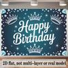 Happy Birthday Balloons and Cake Backdrop Banner, Blue Polyester for Party Decor & Photo Booth