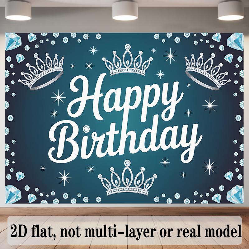 Happy Birthday Balloons and Cake Backdrop Banner, Blue Polyester for Party Decor & Photo Booth