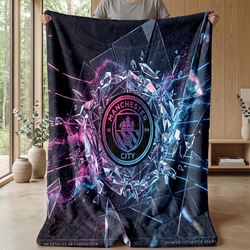 Manchester City Theme Blanket Soft Flannel Blanket Plush Throw Blanket Cozy Sofa Bed Blanket for Home Decor