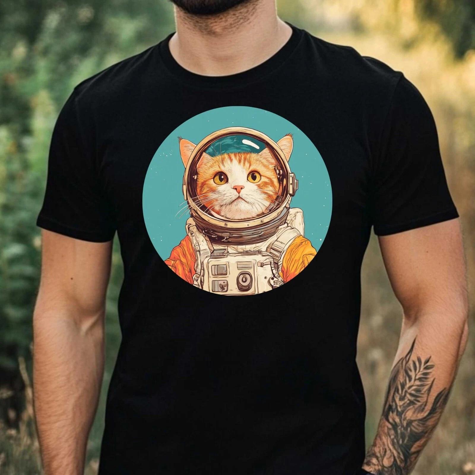 T-Shirt Herren Katze als Astronaut Motiv Baumwolle Größe XS bis 5XL XXL