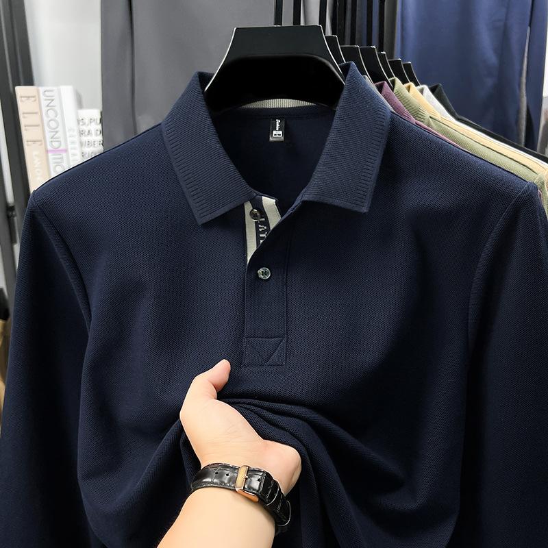 Cotton Long Sleeve Polo Shirt Men'S T-Shirt Loose Thin Breathable Versatile Fashion Premium Lapel Solid Color Men'S T-Shirt