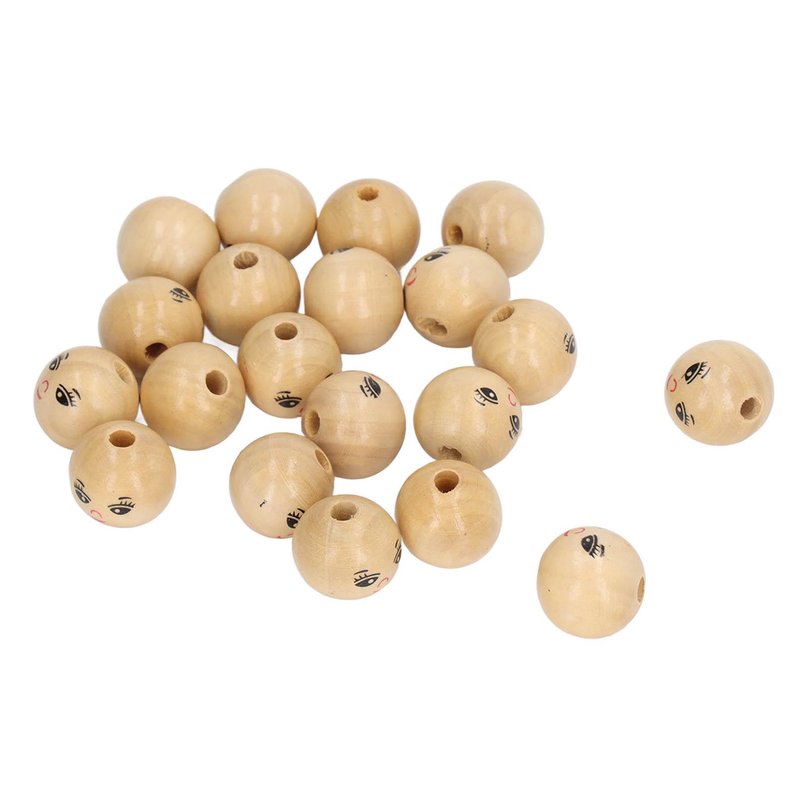 

30pcs Wooden Smile Face Beads Log Color DIY Round Wooden Smiley Loose Beads Gift Children Beaded Accessories