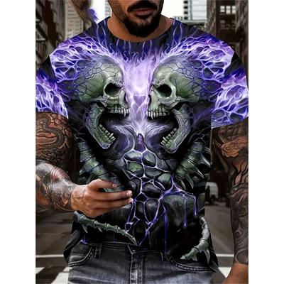 T-shirt Homme Imprimé Crâne Horreur Impression 3D Vintage Col Rond Manches Courtes Mode Oversize Homme Enfant Été Vêtements de Rue
