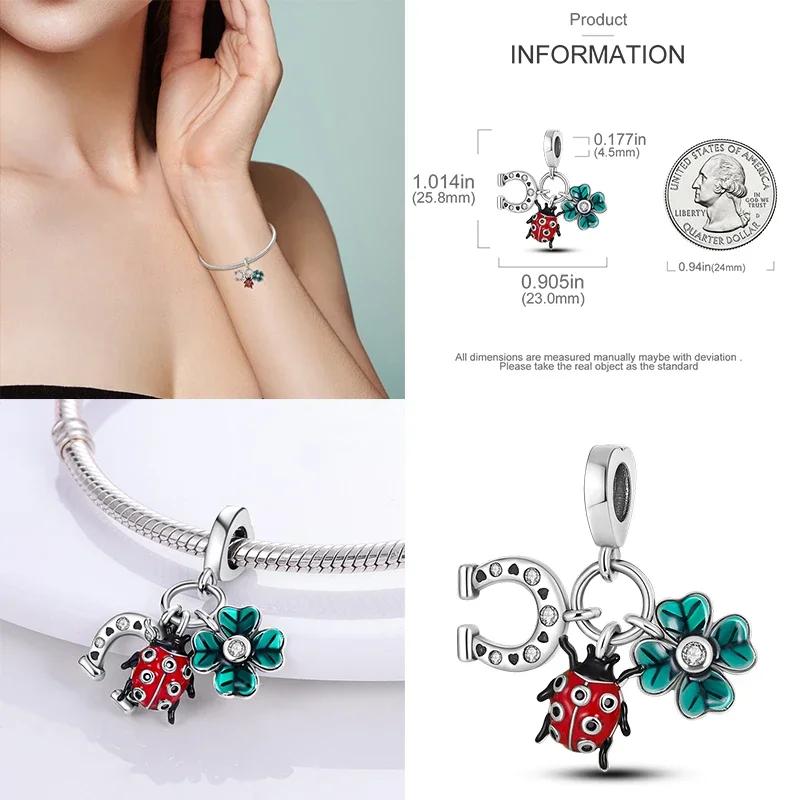 925 Silber Glühwürmchen Libelle Eule Anhänger Kleeblatt Herz Zirkon Farbperle für Original Armband Anhänger Schmuck