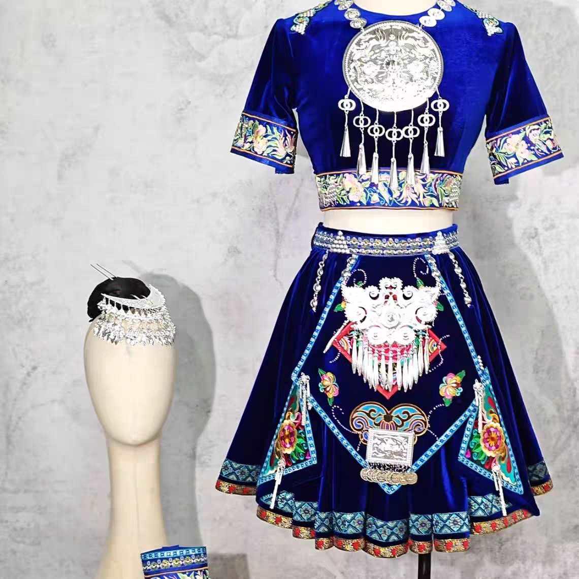 Ethnic Children s Dance Costumes - Girls  March 3rd Miao Yao Yi Tujia Adult Performance Attire 130 cm