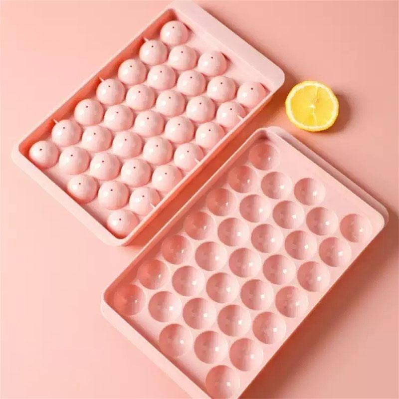 

33 Grids Mini Ice Cube Tray with Lid Ice Balls Tray Frozen Whiskey Ball Maker Mold for Party Bar Cocktail Whiskey Kitchen Gadget розовый