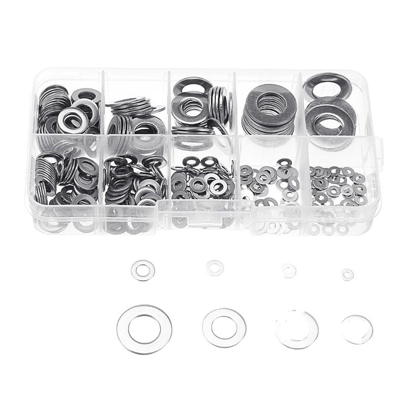 180 Pcs 304 Stainless Steel Flat Washer Set M2/2.5/3/4/5/6/8/10 Suitable For Home Decoration Factory Maintenance Kitchen Store