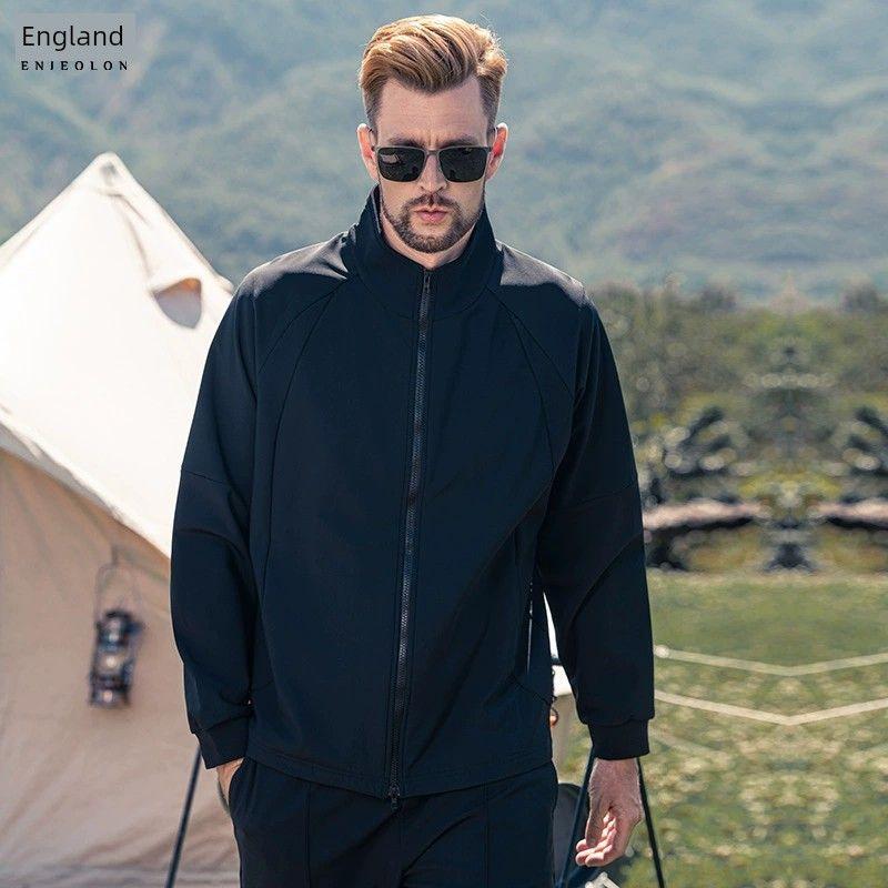 

Injall Air Layer Spring Sweater Stand Collar Jacket Black 4XL