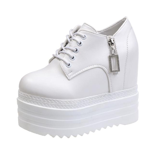 Vendita Calda Zeppe con Tacco Alto Sneakers Piattaforma Altezza Aumento 13CM Scarpe da Donna in Pelle PU Scarpe Casual Comode da Donna