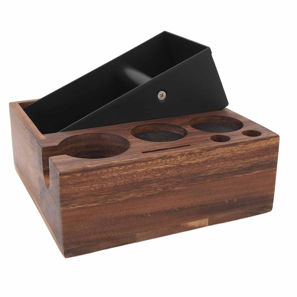Coffee Knock Box Multifunctional One Piece Design Shock Absorbent Portafilter Holder Wooden Coffee