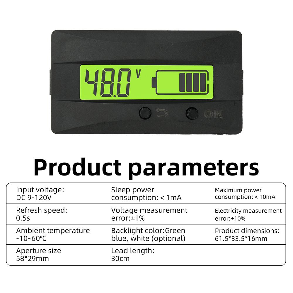 LCD Voltage Meter for 11V 11V 18V For Acid Lithium and For LIFEPO1 Batteries with Adjustable Backlight Power Indicator
