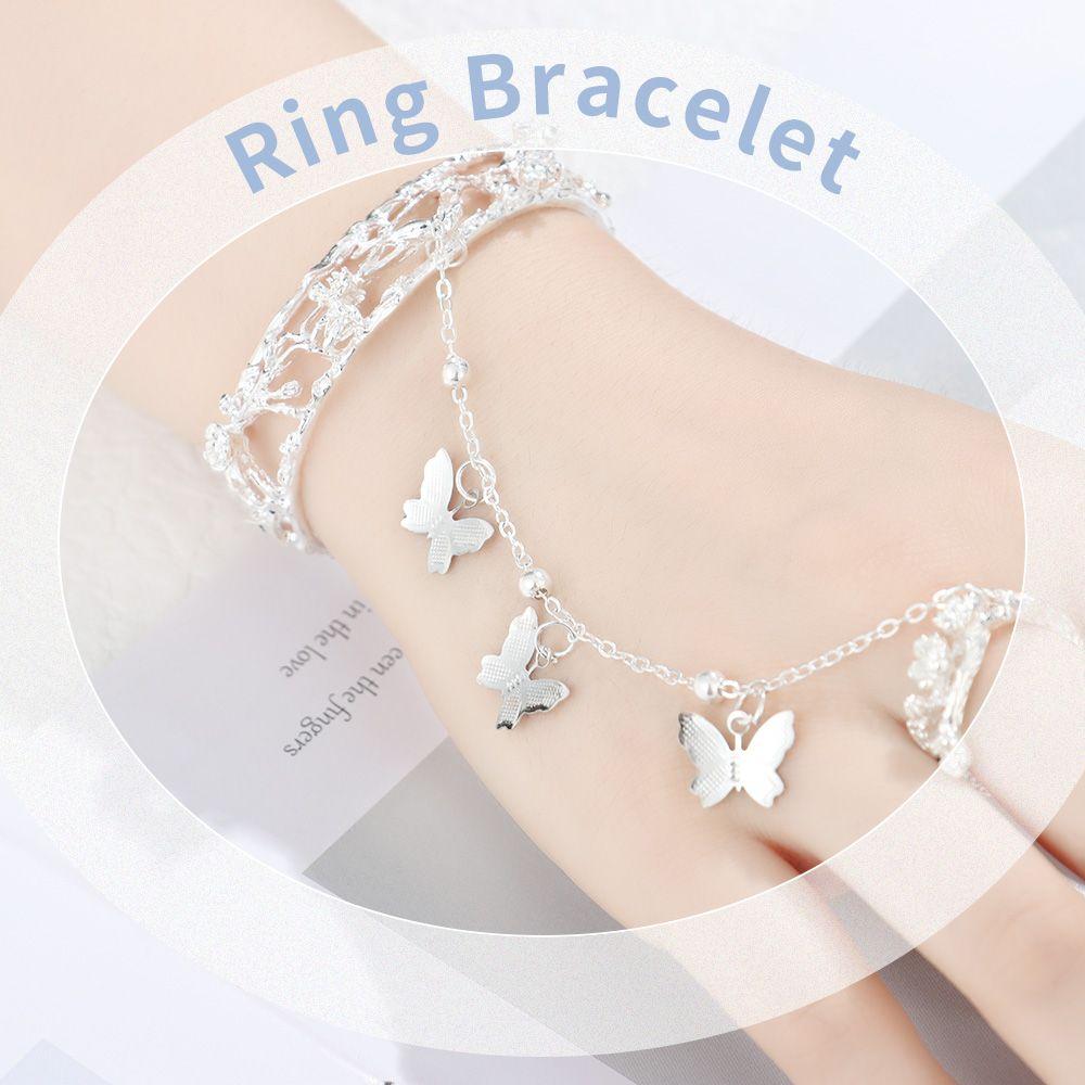 Chinese Antique Style Charm Bracelet Ring Bangle Adjustable Opening Butterfly Bells Ring Bracelet
