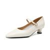 Fashion New Spring/summer Mary Jane Shoes Genuine Leather Shoes for Women Fashion Square Toe Shallow Women Pumps Chunky Heels Beige