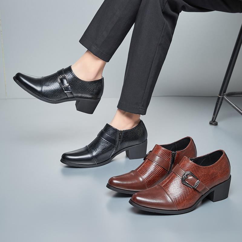 Zakenmannen Loafers Heren Cubaans Casual Hoge hakken Merk Puntige neus Leren schoenen Sociale schoenen Maten 39-46 Herenschoenen