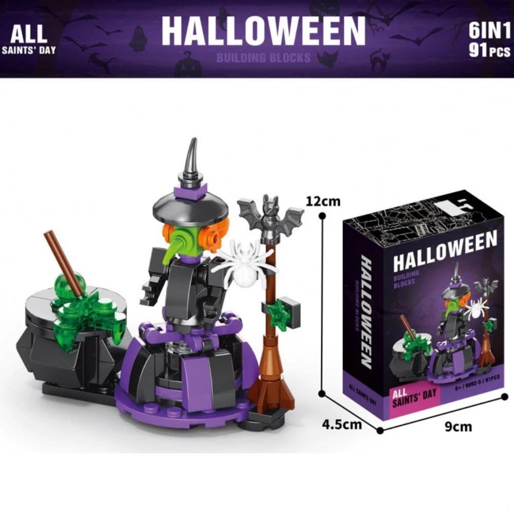 6 In 1 Creative Moc Halloween Building Blocks Diy Halloween Haunted House Pumpkin Lantern Candy House Train Toys Gifts For Kids