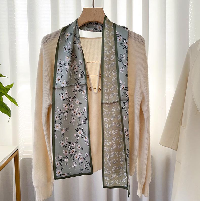 

Шелковый цветочный двухсторонний шарф-лента из тутового шелка - Женская грелка для шеи два-в-одном