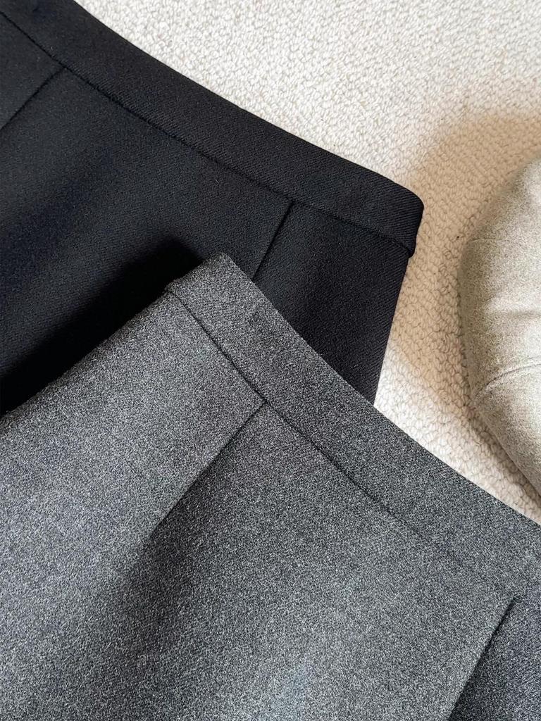 Plus Size Grey Pleated Wool A-Line Mini Skirt for Spring/Autumn