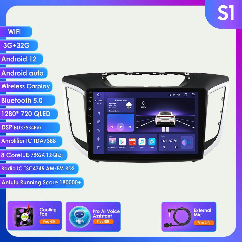 Hizpo 8+128 Android 12 Radio auto pentru Hyundai Creta IX25 2015 2016 2017 2018 2019 Player video multimedia Navigație GPS 2din Carplay 4G SWC Unitate principală