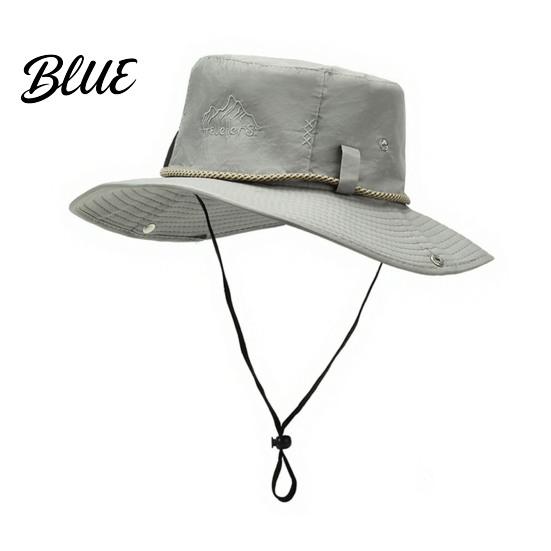 Unisex Foldable Summer Hat Wide Brim Bucket Hat  UV Protection Sun Waterproof Quick Dry Fishing Adjustable Windproof Cap with Wind Lanyard &