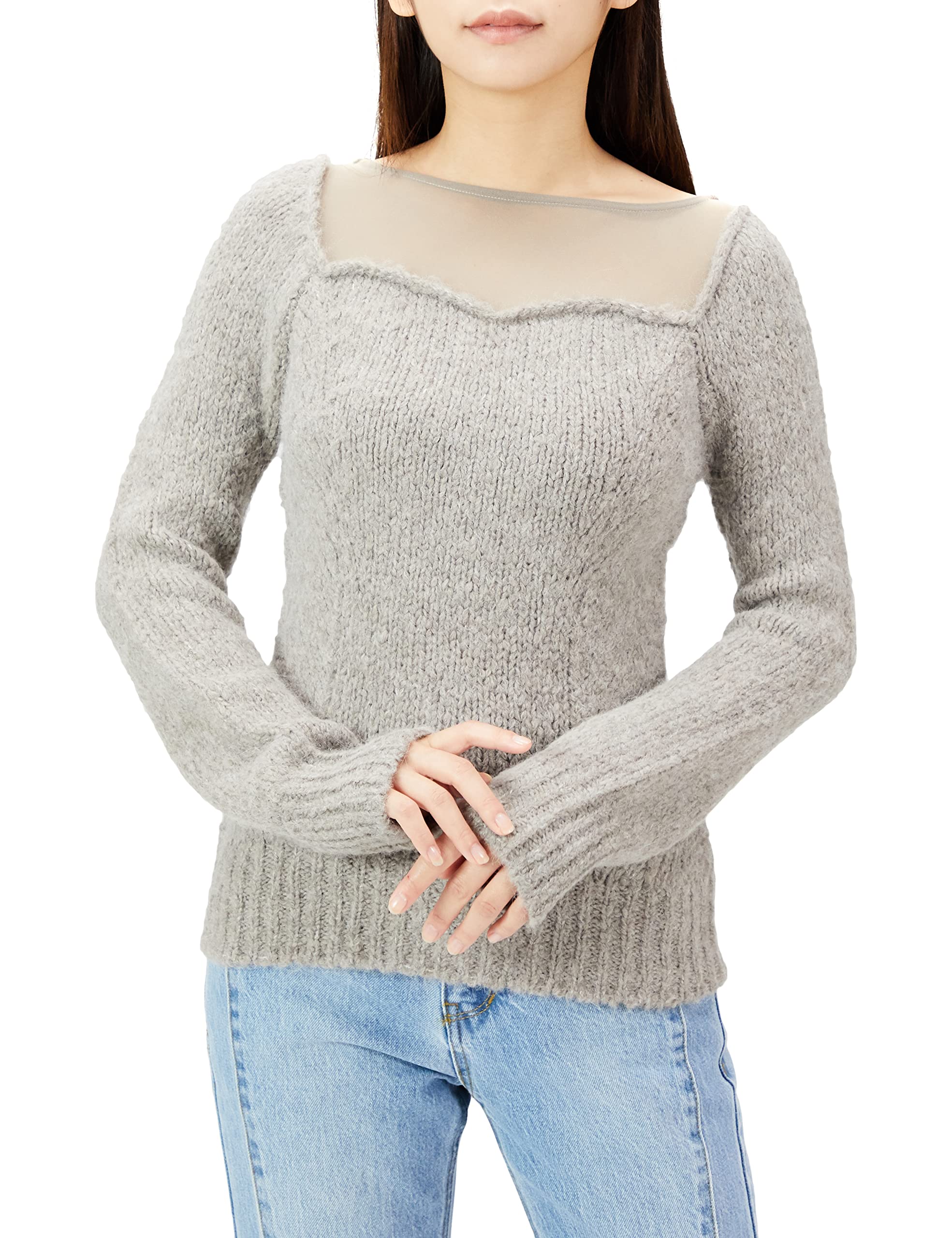 

FRAY I.D. Women s Sheer Decollete Knit Top, Gray, Size FWNT215262