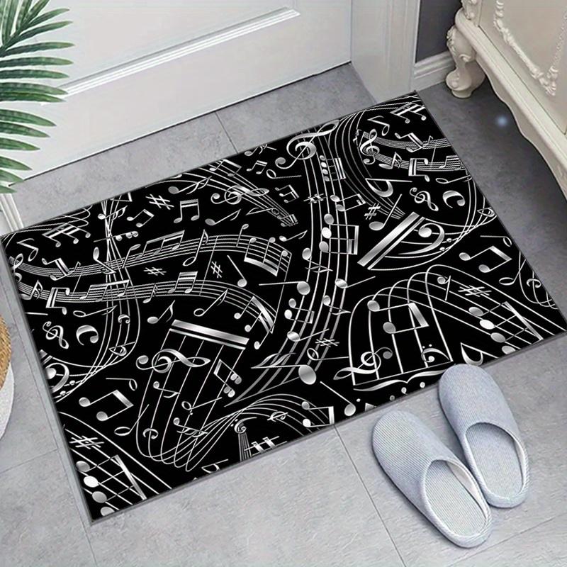 

Polyester Anti-Slip Music Note Area Rug for Living Room, Bedroom - Decorative Carpet Chair Mat with Black and White Musical 50x80cm