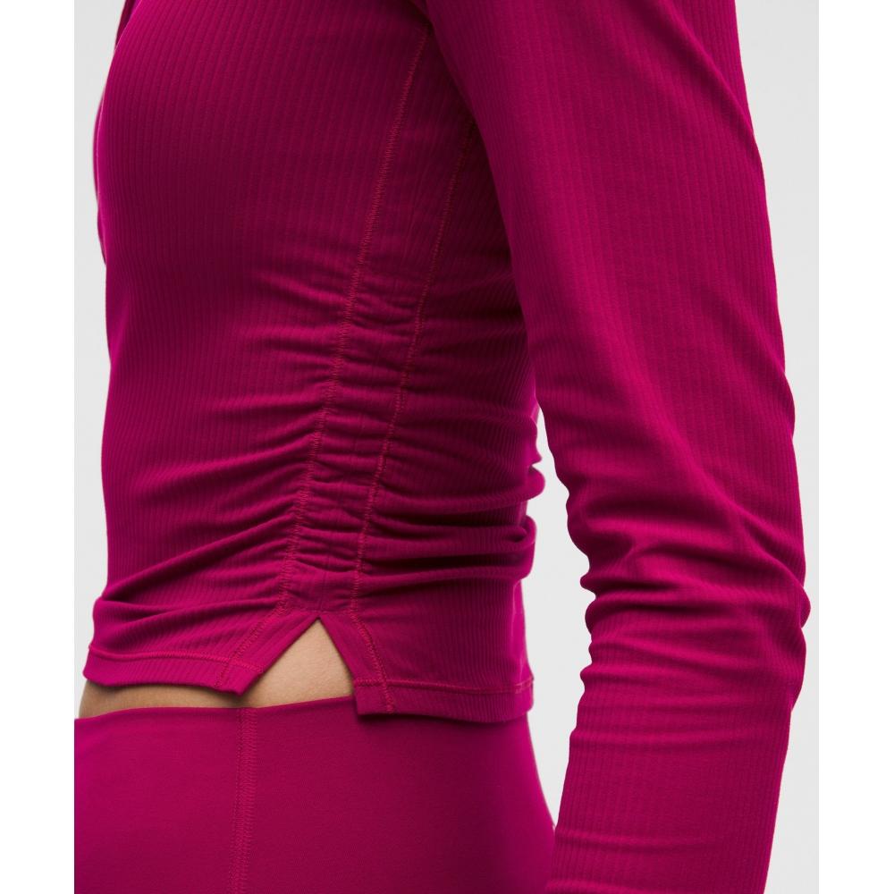 Lululemon All It Takes RiBBeD Nulu V Neck Long sleeVe Shirt  B D Cups Berry rumBle
