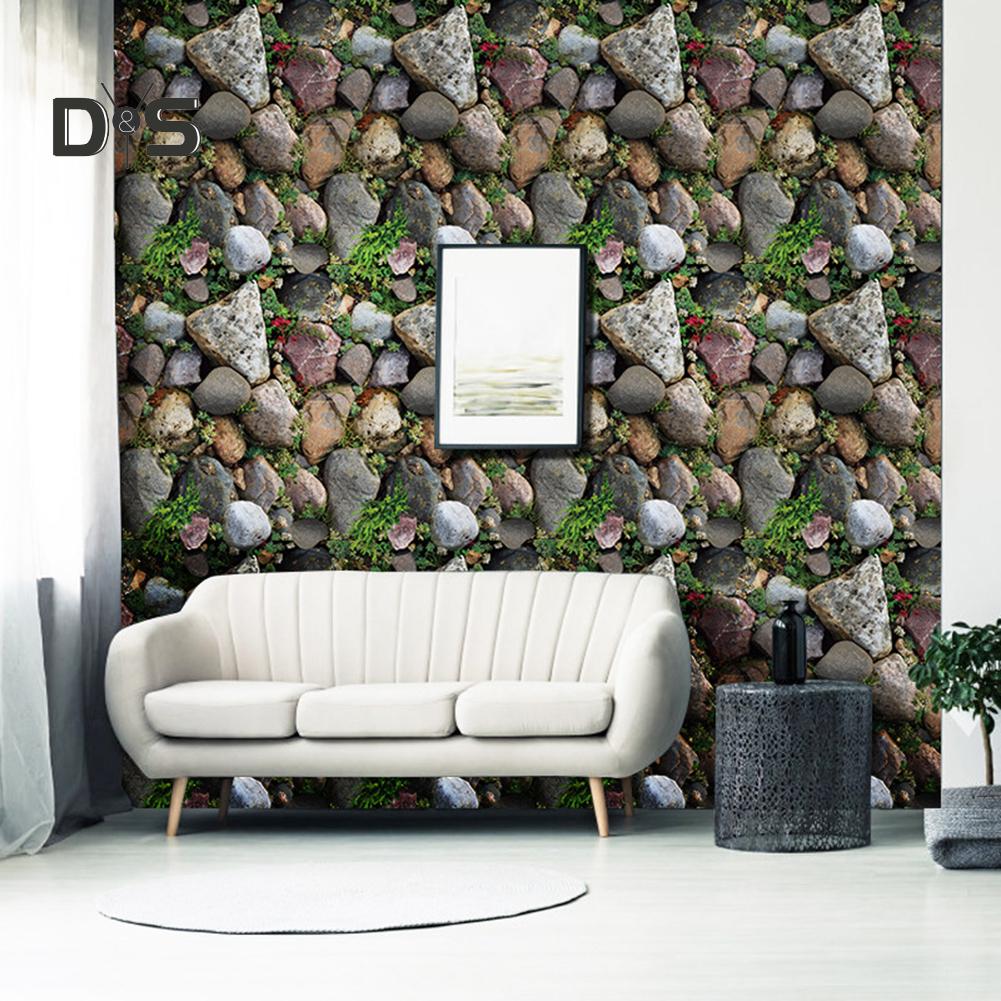 Stone Rock Grass Wallpaper TV Background Decal Living Room Cafe Decor Sticker