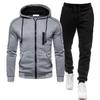 New Cardigan Zipper Hooded Sweater Set, Digital Leisure Sports Solid Color Men's Sweatpants