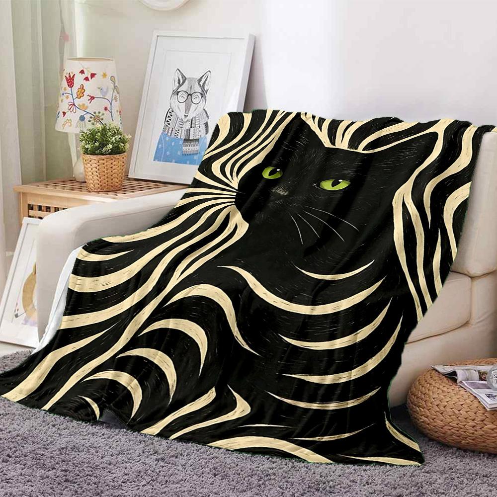 1pc Cat Stripes Print Blanket Lightweight Flannel Throw Blanket For Sofa, Bed, Living Room, Office, Outdoor Travel, Camping